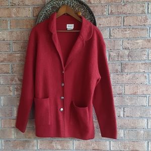 Ann Wi Red Wool Button Up Jacket